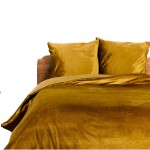 Housse de couette + 2 taies 220 x 240 cm Velours ocre