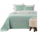 Couvre lit et taie velours et sherpa Mylene 220 x 240 cm sauge