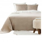 Couvre lit et taie velours et sherpa Mylene 220 x 240 cm lin