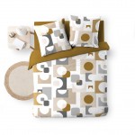 Housse couette + 2 taies polycoton 220 x 240 cm Geo Melo ocre
