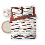 Housse couette + 2 taies polycoton 220 x 240 cm Vaguelines rouge