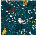 Rouleau de nappe toile ciree Chouette et renard bleu 20m