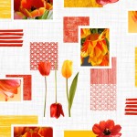 Nappe Toile cir�e au m�tre Tulipes Blanc