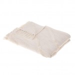 Plaid jet� de lit ou fauteuil en coton tuft� 130 x 180 cm ivoire