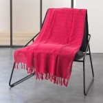 Plaid ou jete de canape coton 150 x 150 cm Lilie framboise