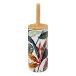Brosse WC avec support  Motif tropical color  Manche bois  D 10,5 x H. 37,6 cm