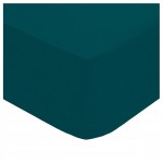 Drap housse percale de coton uni 180 x 200 cm Harmonie bleu egeen