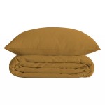 Housse couette + 2 taies 240 x 260 cm Percale de coton Uni ocre