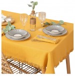 Nappe en coton a franges 150 x 250 cm ocre - Chic et lgante