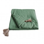 Edredon bout de lit en coton avec pompons 90 x 190 cm Cocoon vert argile