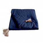 Edredon bout de lit en coton avec pompons 90 x 190 cm Cocoon bleu marine