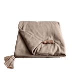Edredon bout de lit en coton avec pompons 90 x 190 cm Cocoon beige