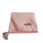 Edredon bout de lit en coton avec pompons 90 x 190 cm Cocoon vieux rose