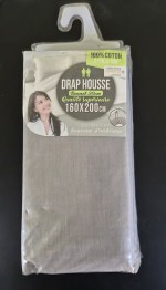 Leboncoin Drap housse coton 57 fils galet 160 x 200 cm