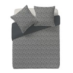 Housse de couette + 2 taies gaze de coton a fleur grise