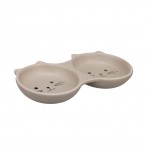 Gamelle 2 en 1 en c�ramique pour chat 130 ml taupe