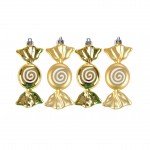 Set de 4 suspensions Bonbons de noel or