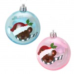 Set de 4 boules bleu et rose Ourson de noel