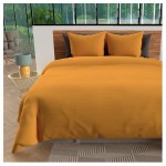 Housse de couette + 2 taies 240 x 260 cm microfibre lavee Intemporel moutarde