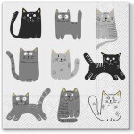 Lot de 20 serviettes en papier 33 x 33 cm Chats gris