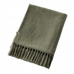 Plaid a franges en coton 180 x 220 cm Sixtine vert thym