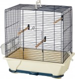 Cage � oiseaux en m�tal ivoire et noir avec 3 perchoirs � 41 cm