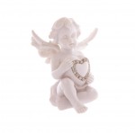 Statuette Ange assis tenant un coeur incrusté de Bijoux