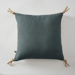 Coussin pompons lin lave 45 x45 cm Soline anthracite