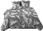 Housse couette + taies microfibre 220 x 240 cm Tropic feuillage gris