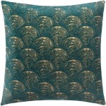Housse de coussin motif ventail dor - 40 x 40 cm - Vert et or