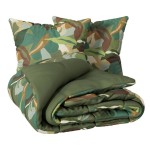 Housse de couette + 2 taies 220 x 240 cm feuille tropicale