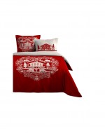 Housse de couette + 1 taie 220 x 240 cm Chalet de Valloire rouge