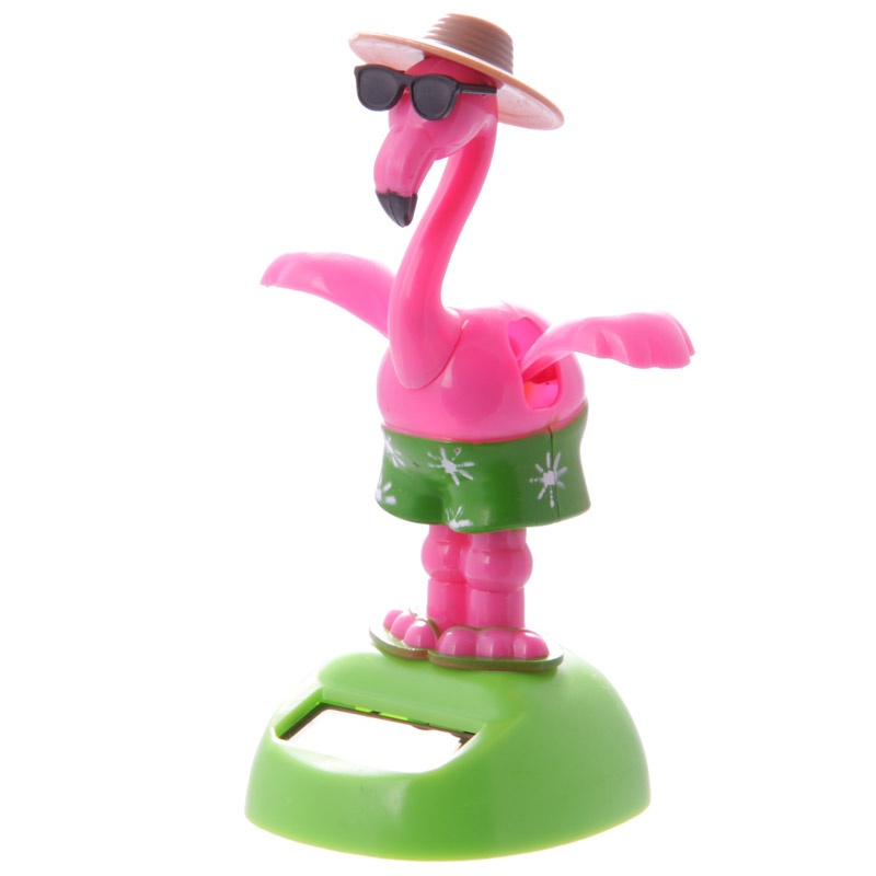 Figurine solaire Flamant rose avec lunette