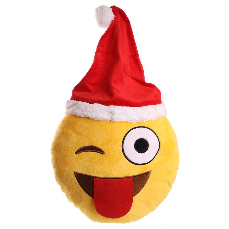 Coussin Peluche Emoji Clin d'oeil avec Bonnet de Noel