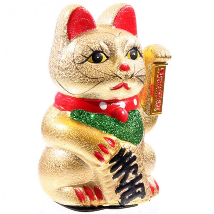 1001KDO BOUDDHAS THA & CHINOIS Statuette Chat porte bonheur Maneki Neko 21 cm